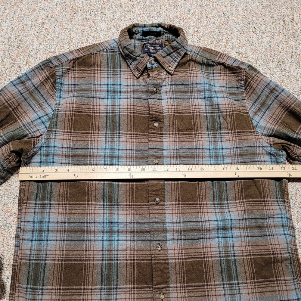 Pendleton Shirt Men Large Brown Blue Plaid Button Down Long Sleeve Hiking Mason - Picture 12 of 15